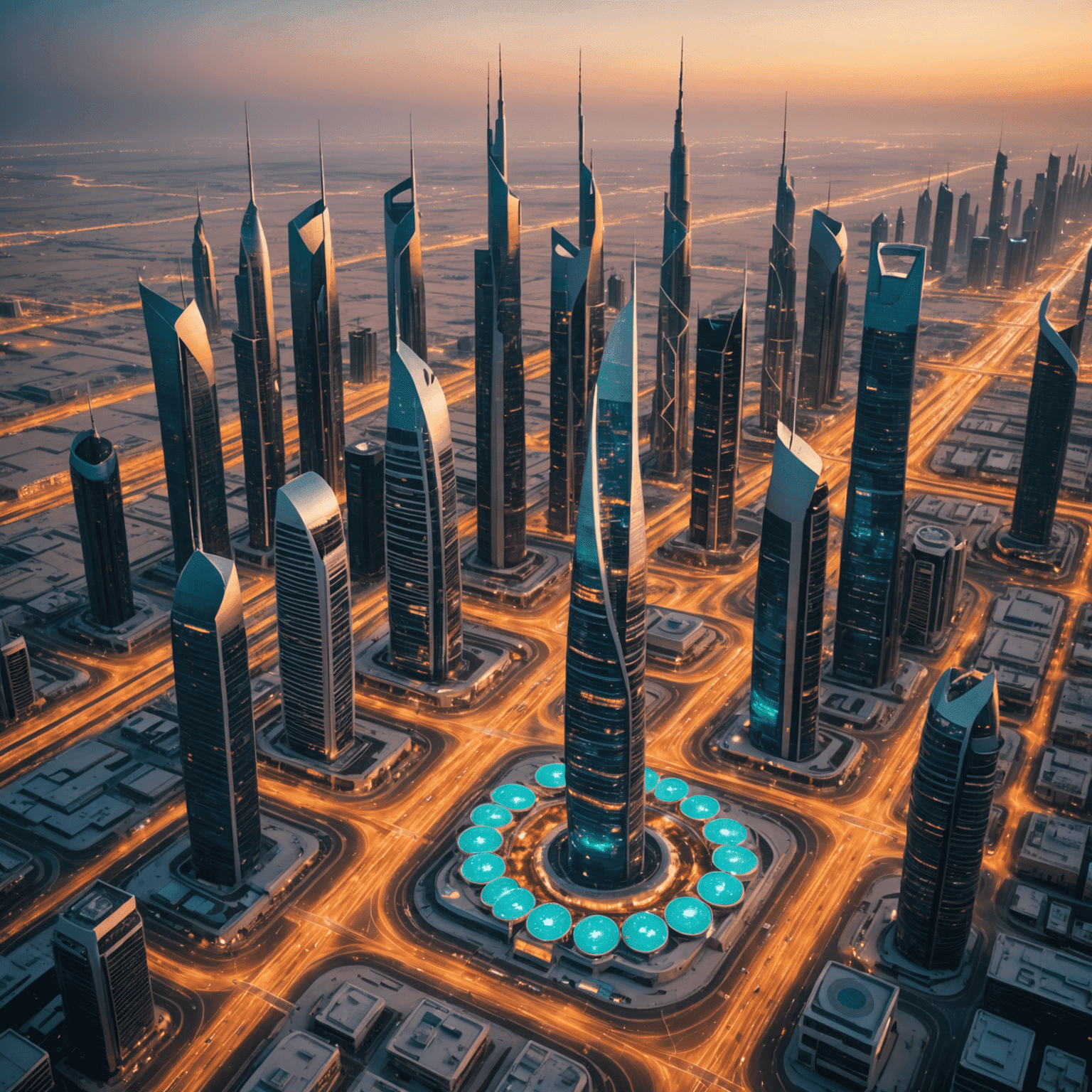 صورة توضيحية لشبكة الجيل الخامس في مدينة إماراتية حديثة، مع أبراج اتصالات متطورة وأجهزة ذكية متصلة