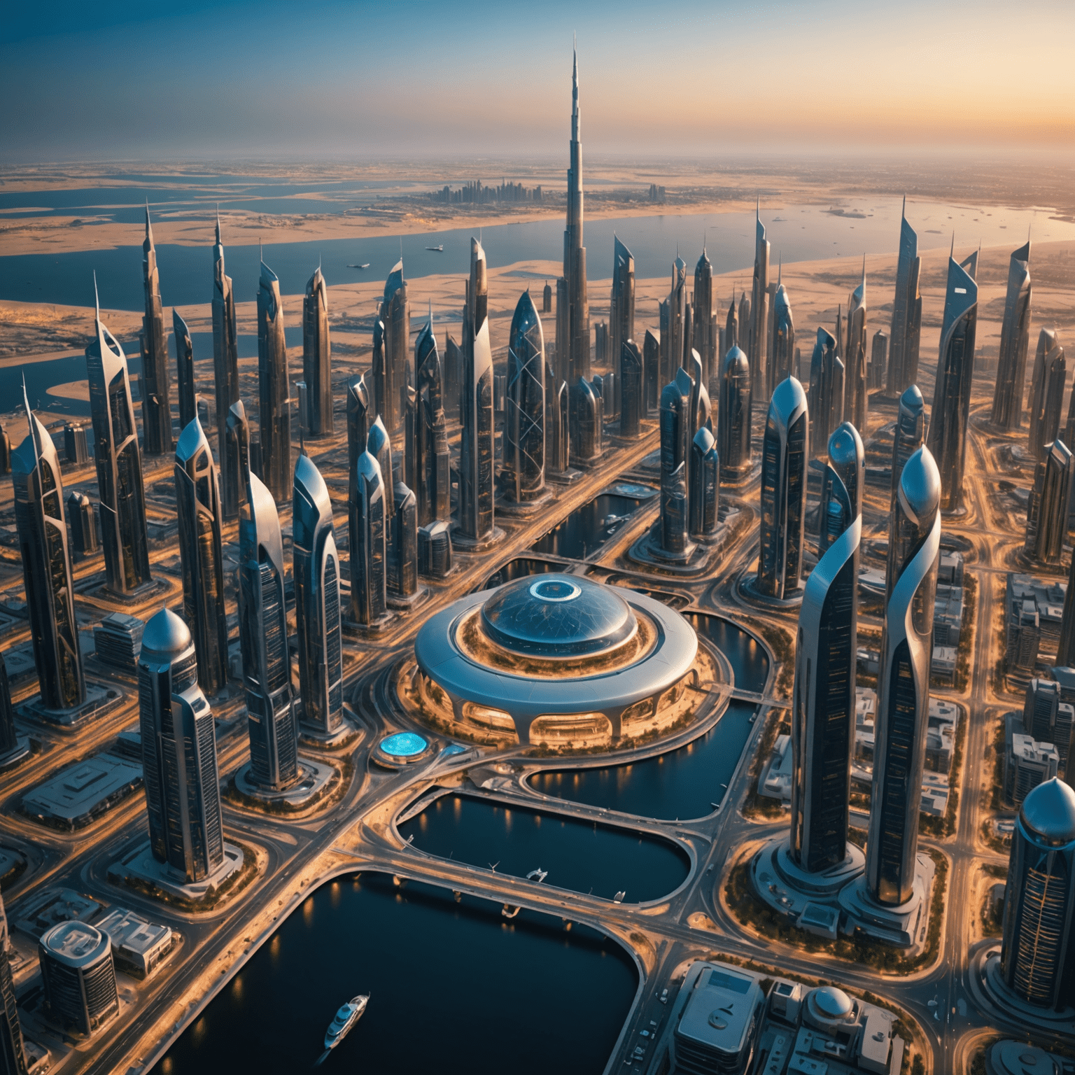 صورة مستقبلية لمدينة إماراتية ذكية بالكامل، تظهر فيها تقنيات الجيل الخامس المتكاملة في كل جانب من جوانب الحياة اليومية